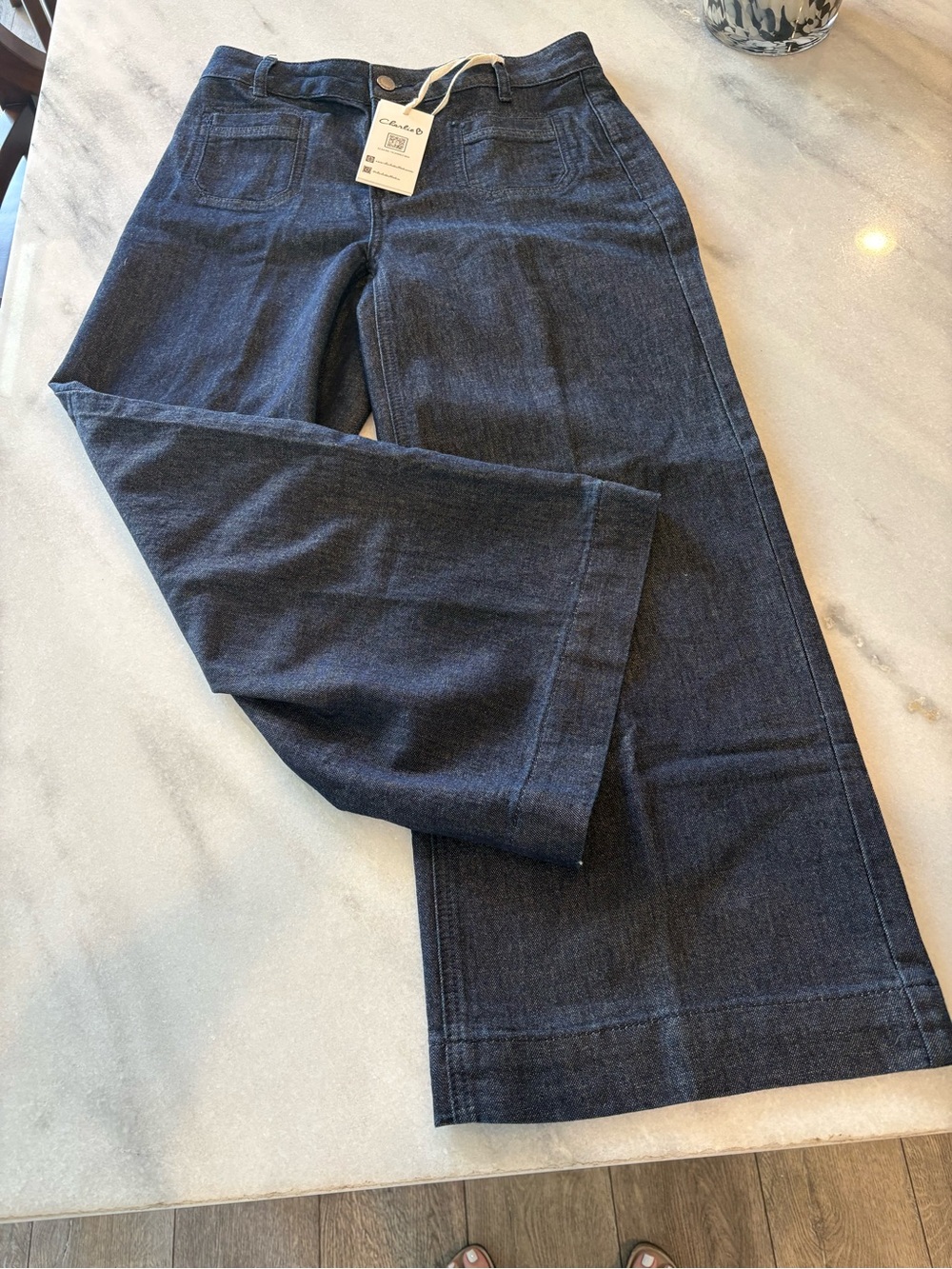 CHARLIE B Dark Blue w/ slight metallic colorCropped Wide-Leg Jeans